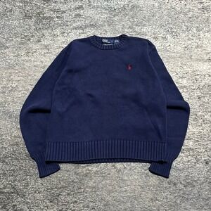 Vintage Polo Ralph Lauren Sweater Boys Large Navy Blue Cotton Crewneck Pony